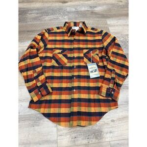 Vintage Roebucks Sears Flannel‎ Shirt Mens Medium Orange Plaid Perma-Prest NWT